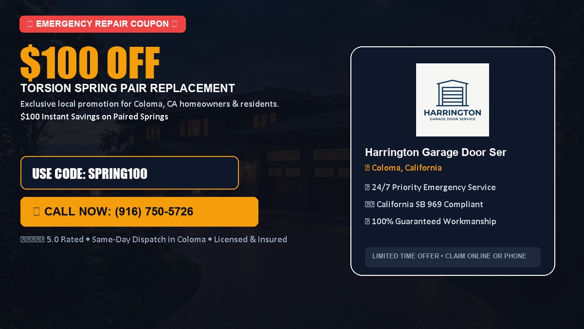$100 OFF Heavy-Duty Torsion Spring Pair Replacement in Coloma, CA