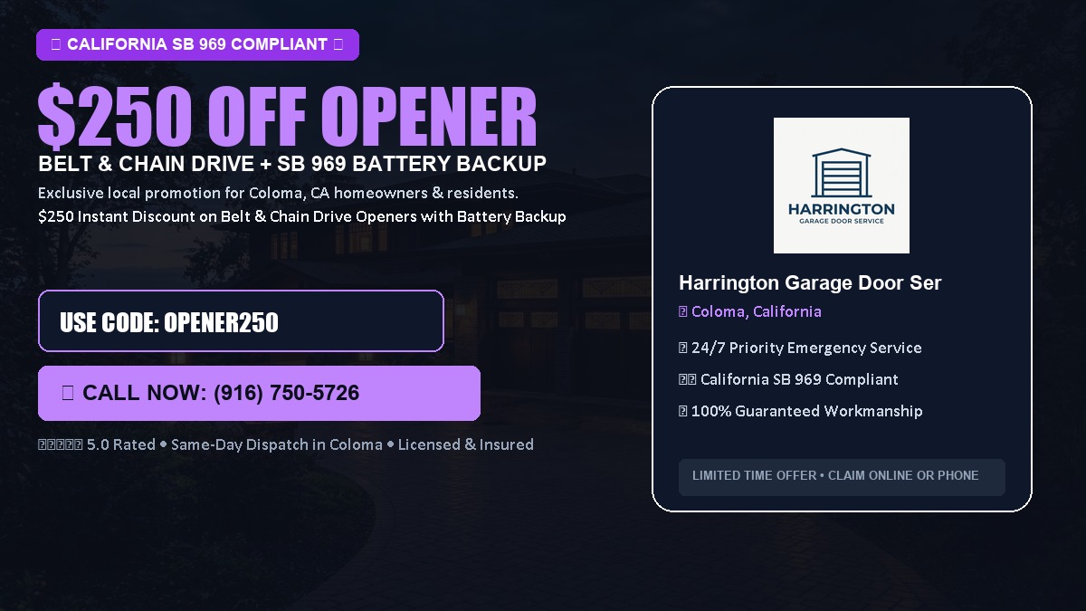 $250 OFF Smart Garage Door Opener Installation (Belt & Chain Drive with California SB 969 Battery Backup) in Coloma, CA