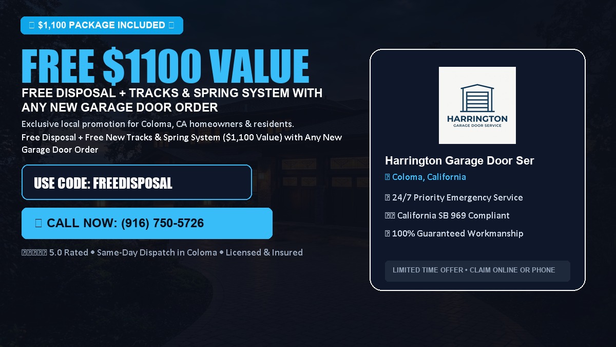 Free Disposal + Free New Tracks & Spring System with Any New Garage Door Order ($1100 Value) in Coloma, CA