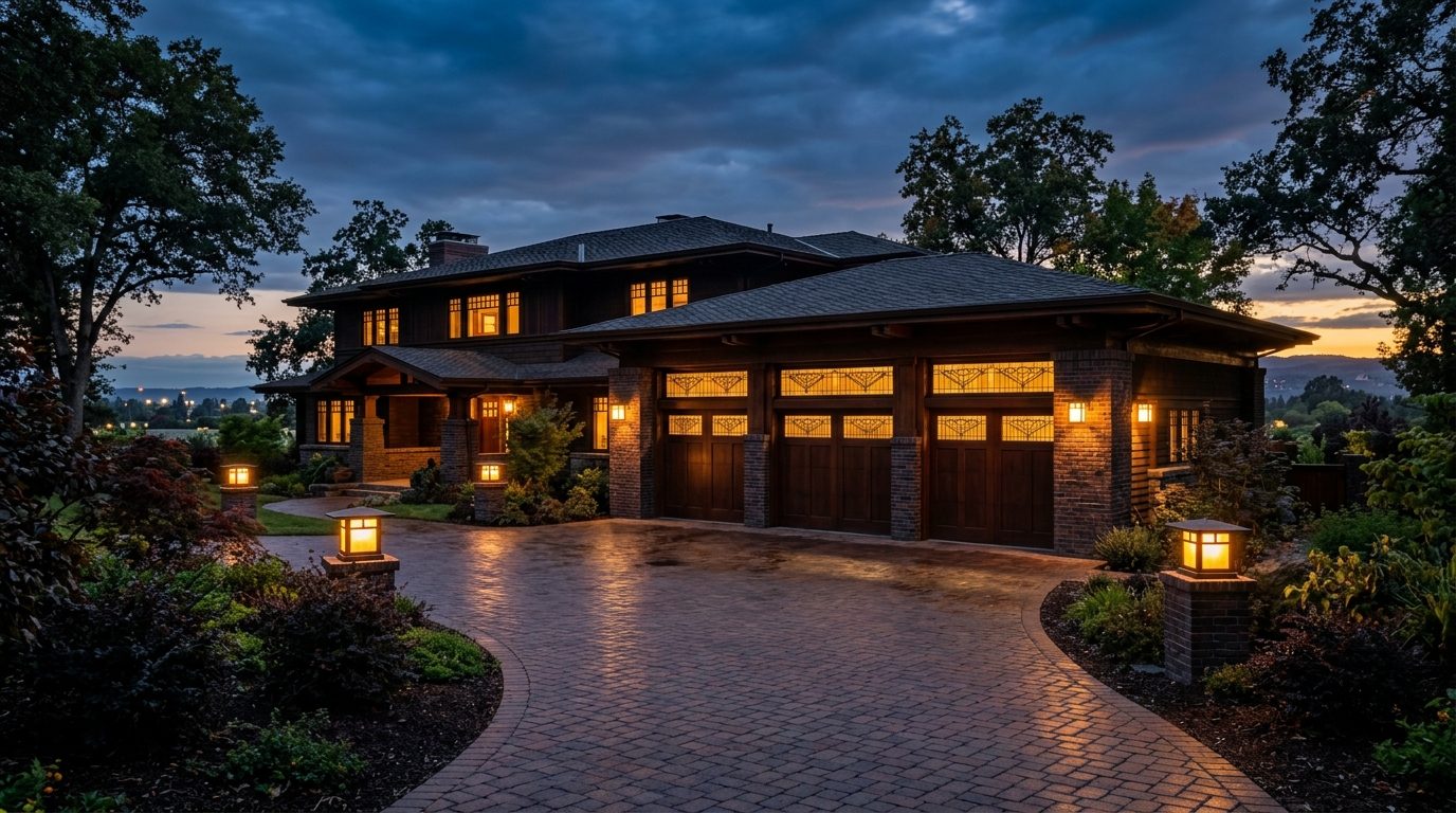 Harrington Garage Door Service Exterior Closed Garage Door at Twilight